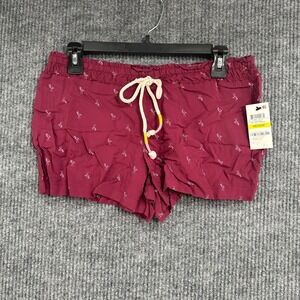 Jenni Intimates Pajama Shorts Women M Burgundy NEW Flamingo Print Rayon Lounge